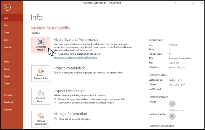 compress media option in powerpoint