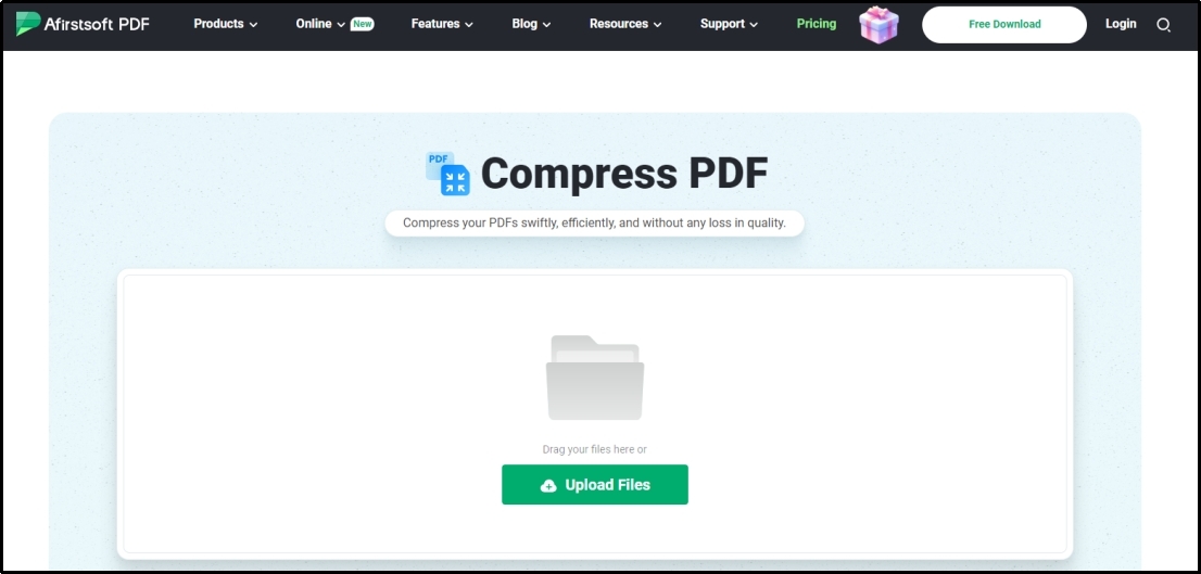 upload files option in Afirstsoft pdf compressing tool