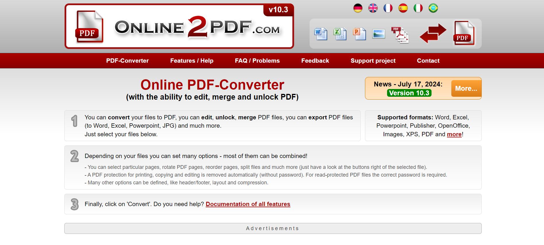 online2pdf interface for converting jpg to excel