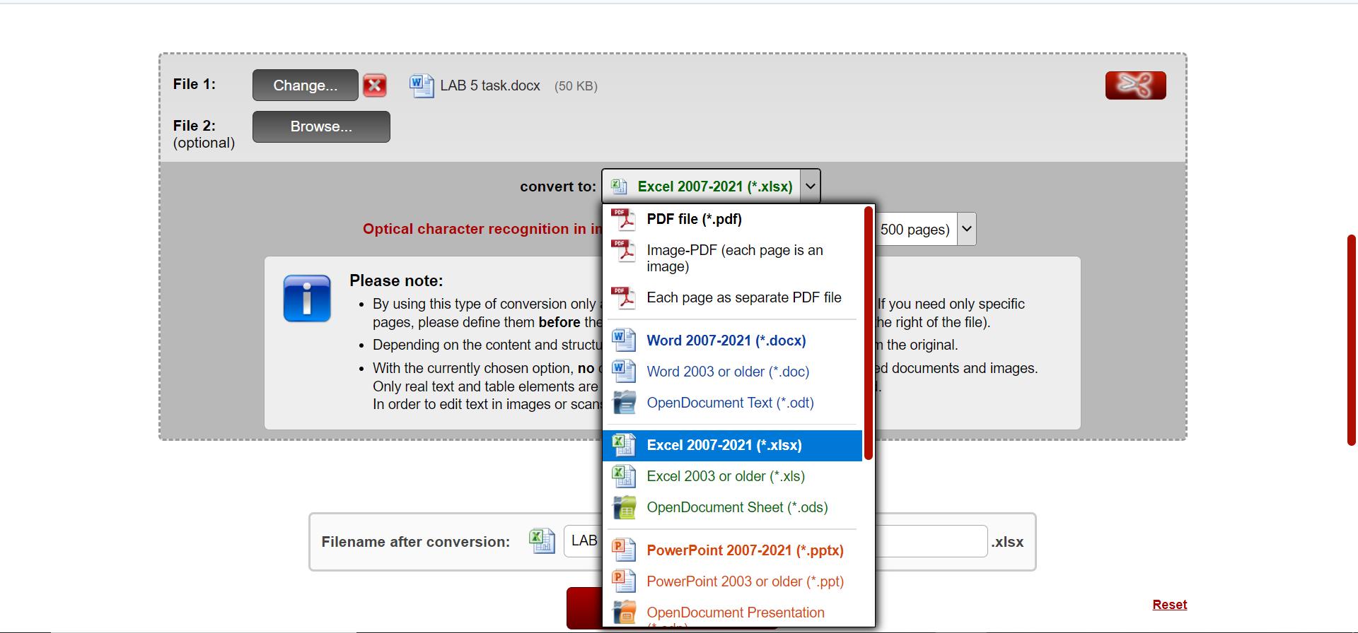 choosing the formatting for output in online2pdf