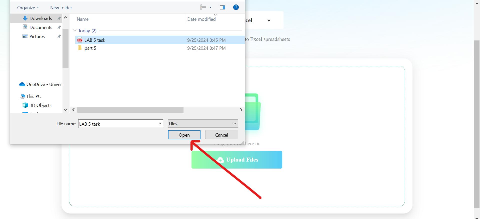 choosing and uploading the desired document