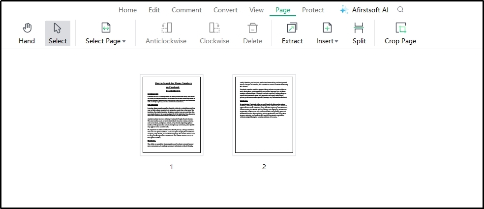 thumbnail preview in pages section of Afirstsoft pdf