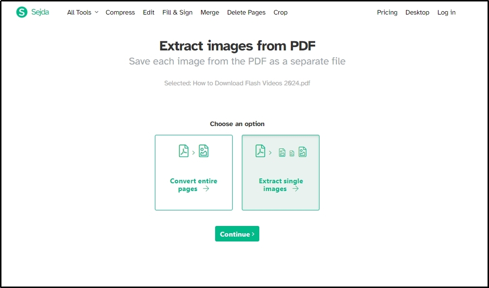 Sejda pdf image extraction option