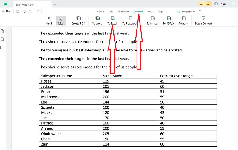 afirstsoft pdf convert to excel