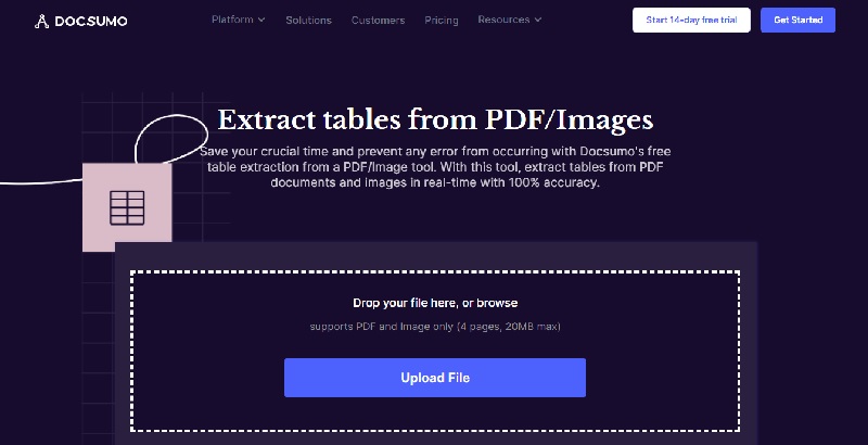 docsumo table extraction tool