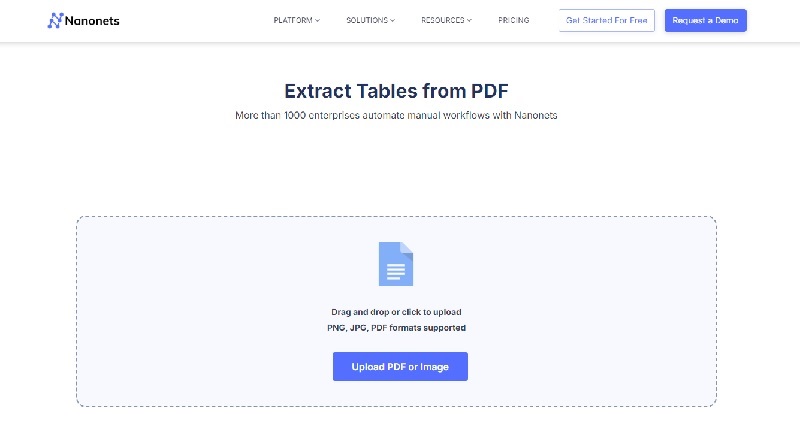 nanonets table extraction tool