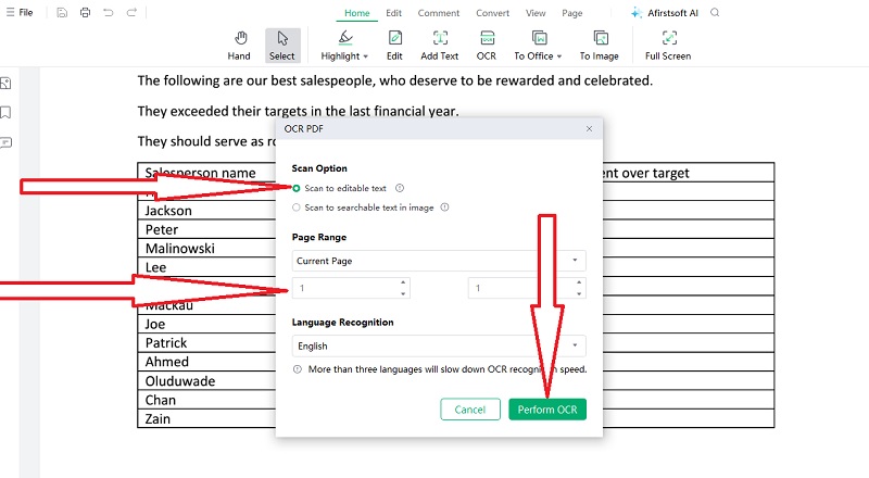 afirstsoft pdf ocr specifications