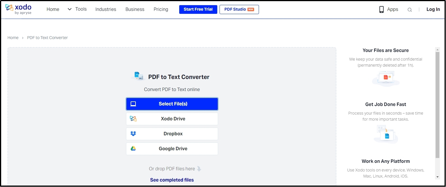 xodo pdf text extraction online tool