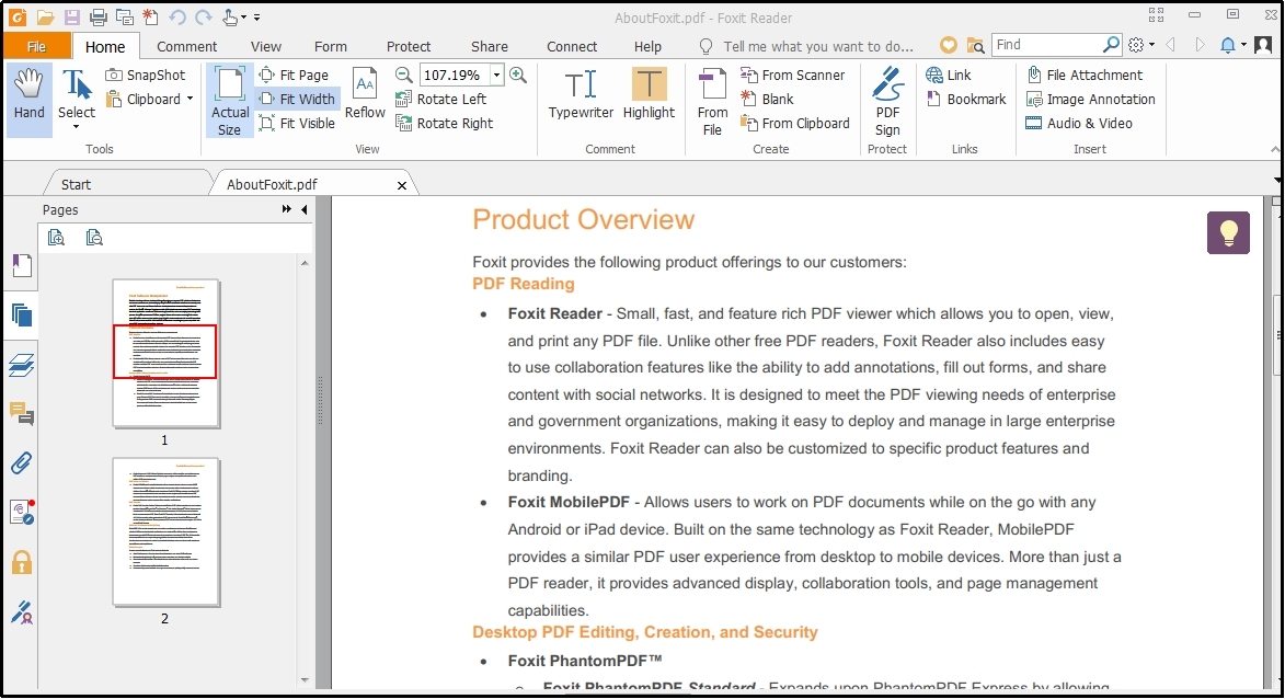 foxit pdf reader interface