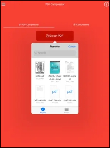 select pdf button in iphone application