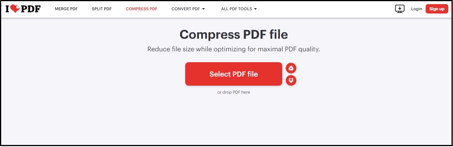 select pdf file in ilovepdf