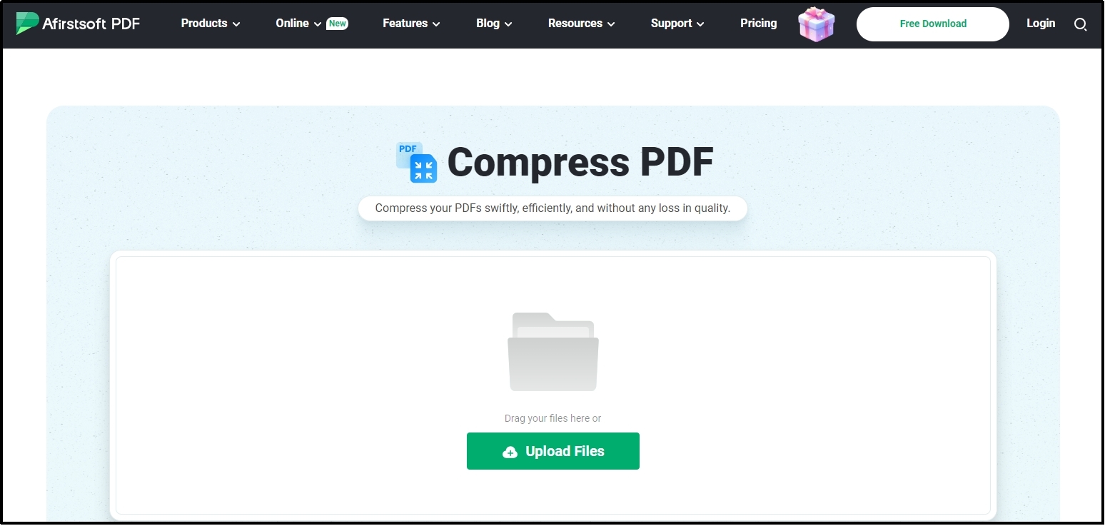 upload files in Afirstsoft pdf online compressor