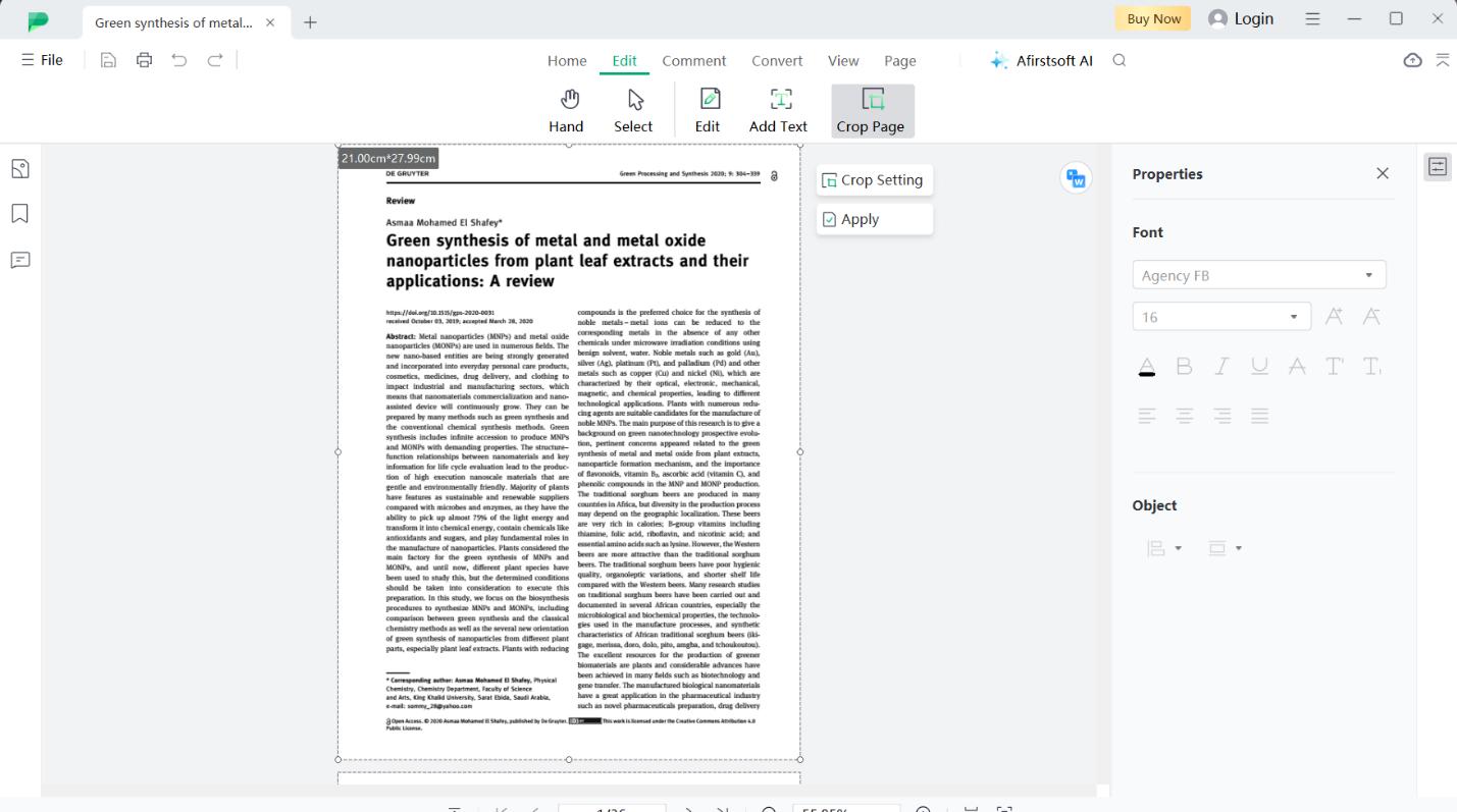 applying the crop option in afirstsoft pdf