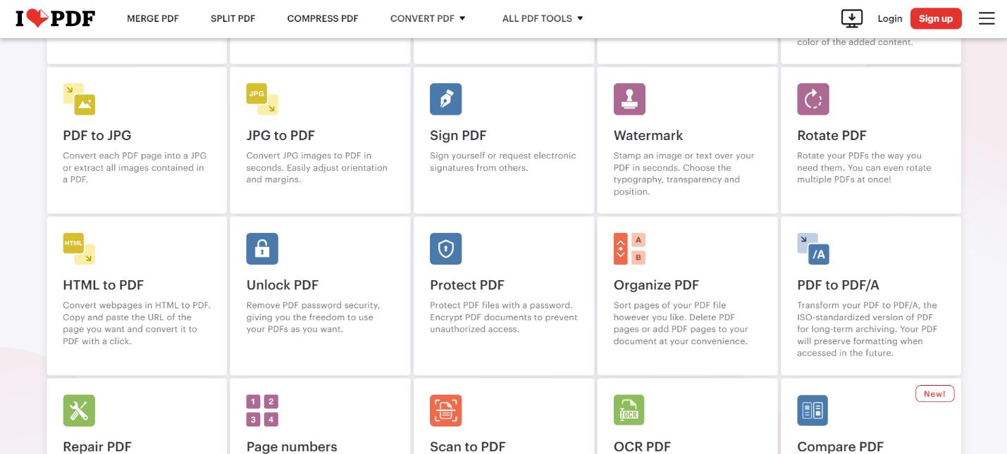 ilovepdf user interface