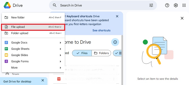 upload lock pdf files to drive