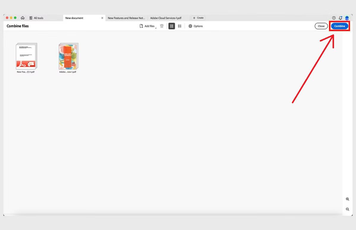 adobe acrobat “combine” button