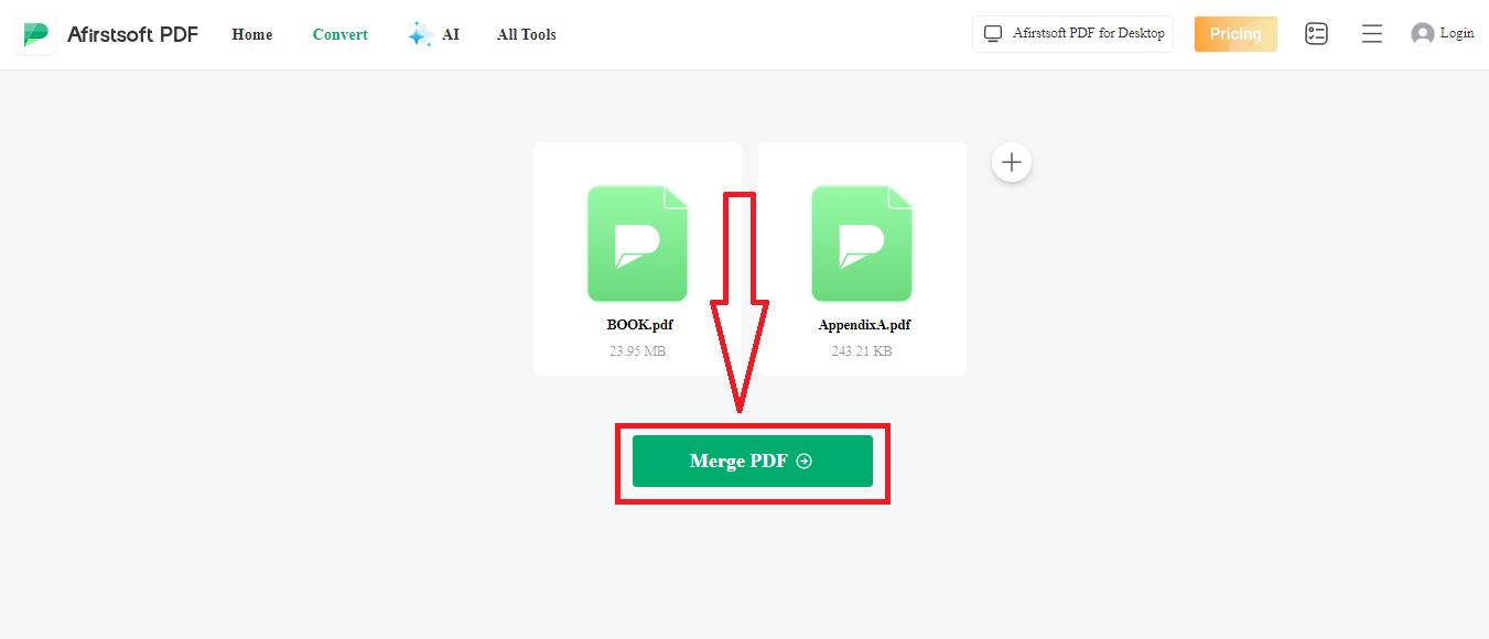 afirstsoft pdf “merge pdf” button