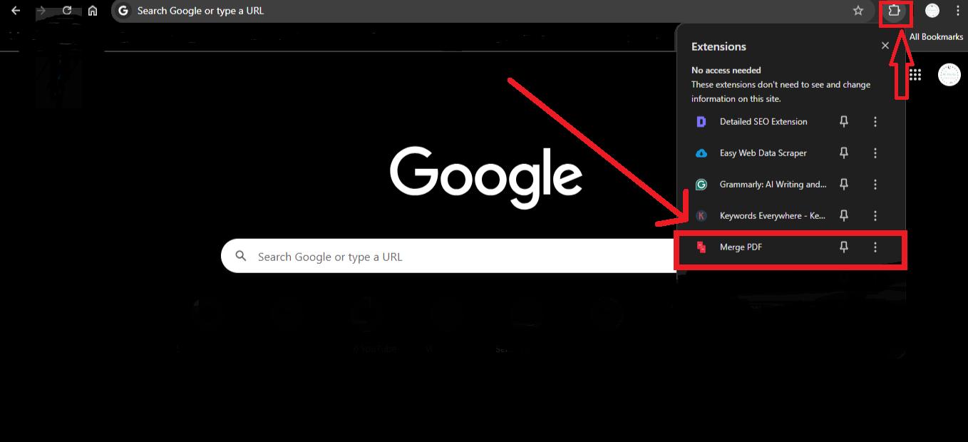 click on “merge pdf” extension icon