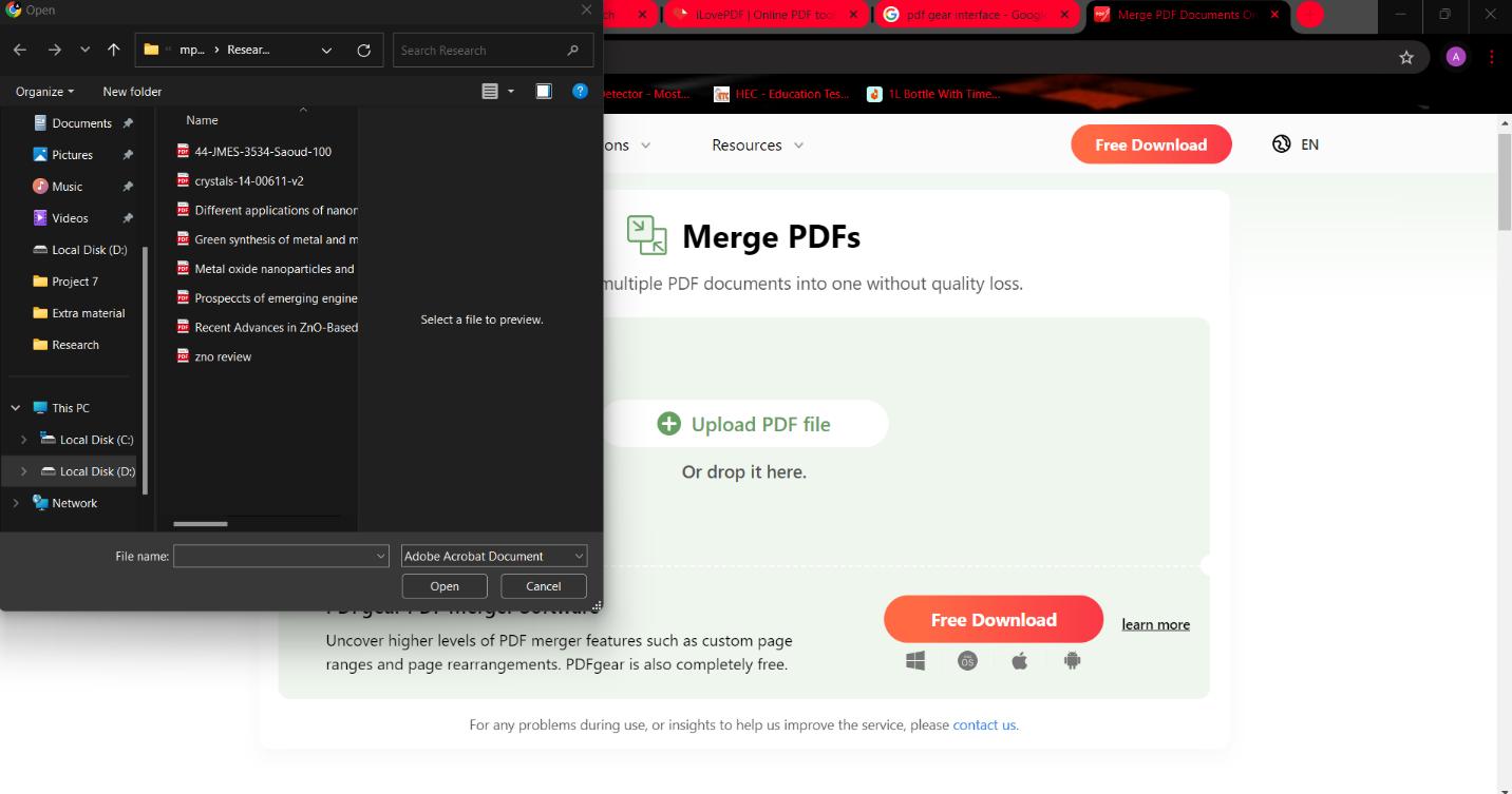 upload pdf file to merge PDFGEAR