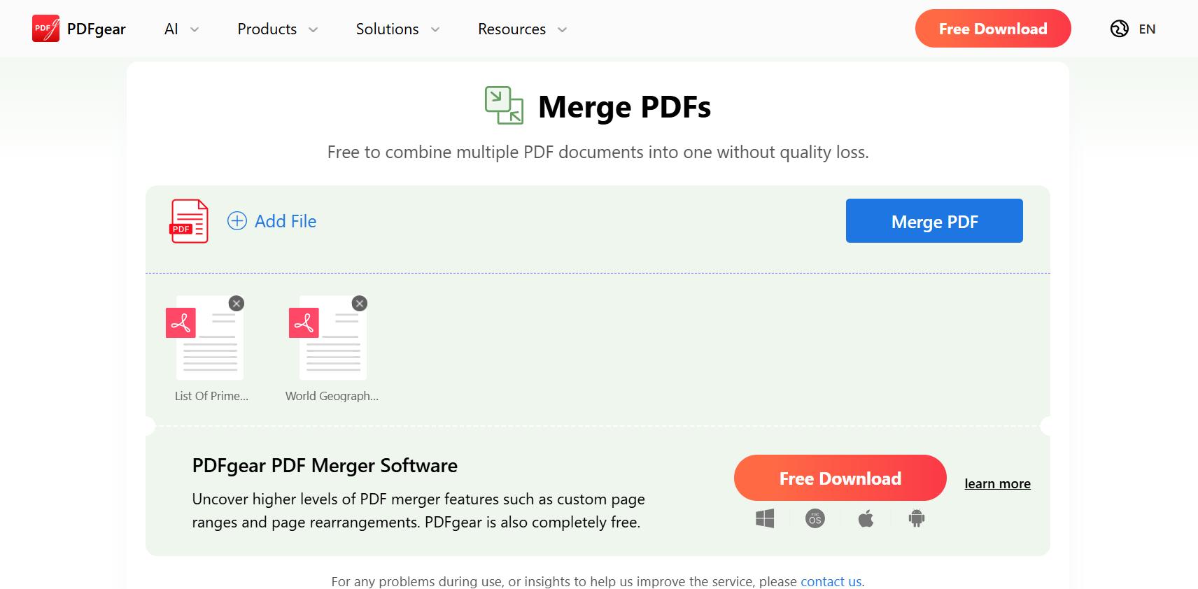 clicking merge pdf to get merged pdf