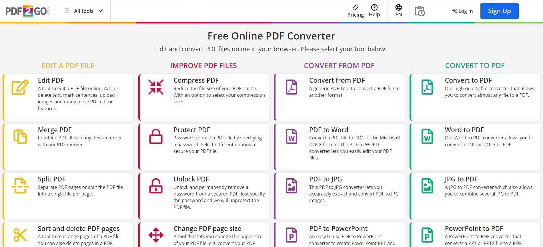 merge pdf option in pdf2go