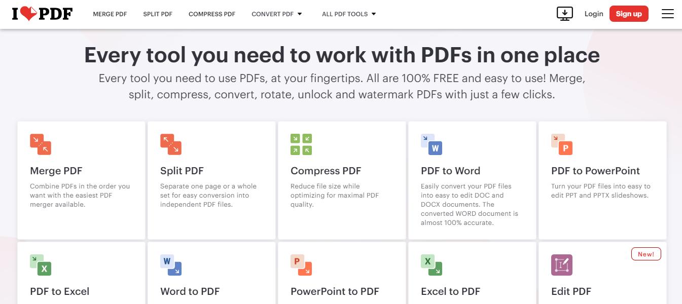 ilovepdf interface