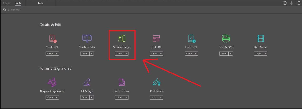 adobe ‘organize pages’