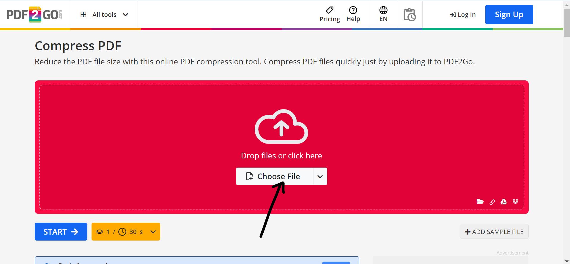 Opening and choosing a file to compress