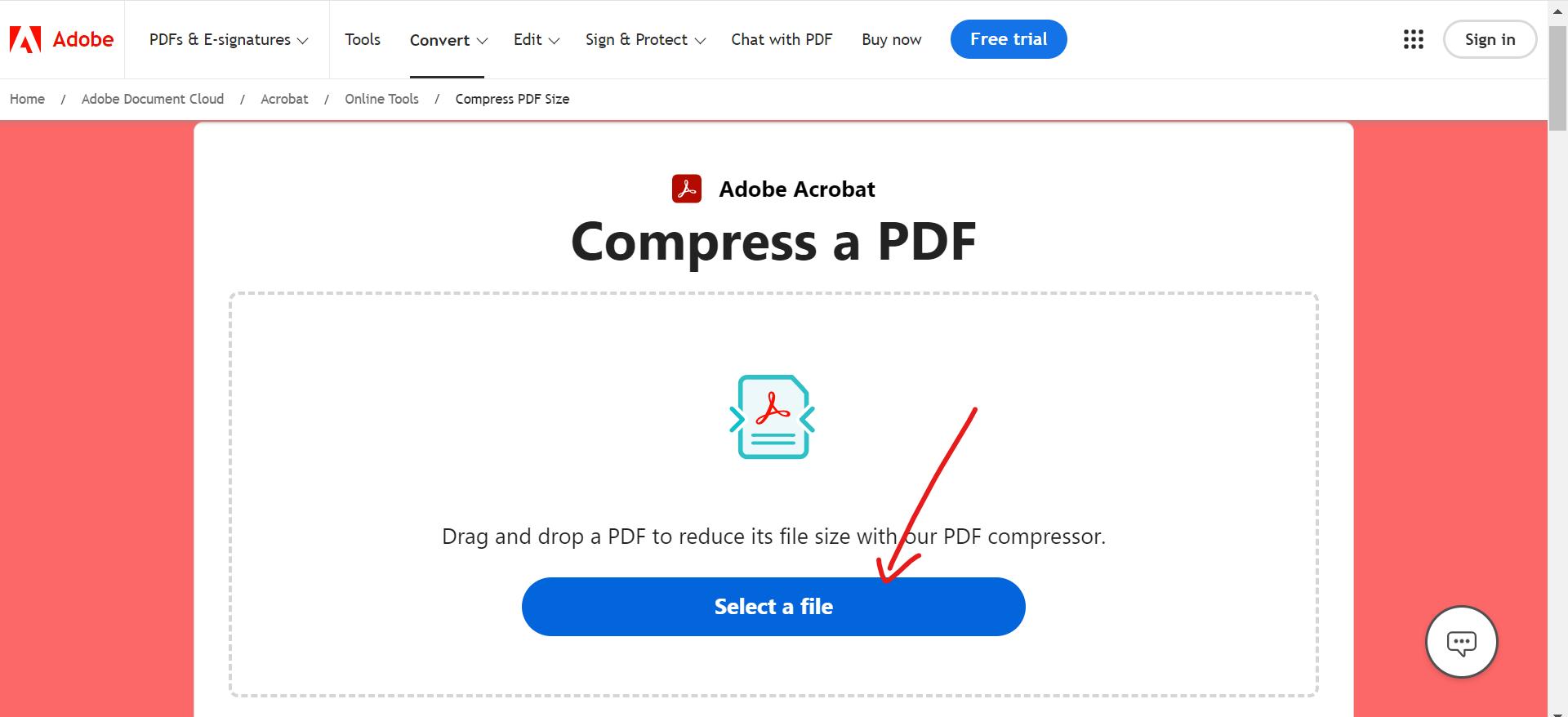 opening the adobe-acrobat compress a PDF tool