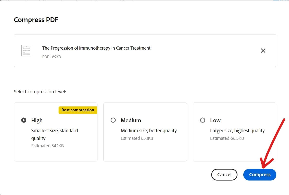 starting the process of compression in adobe-acrobat