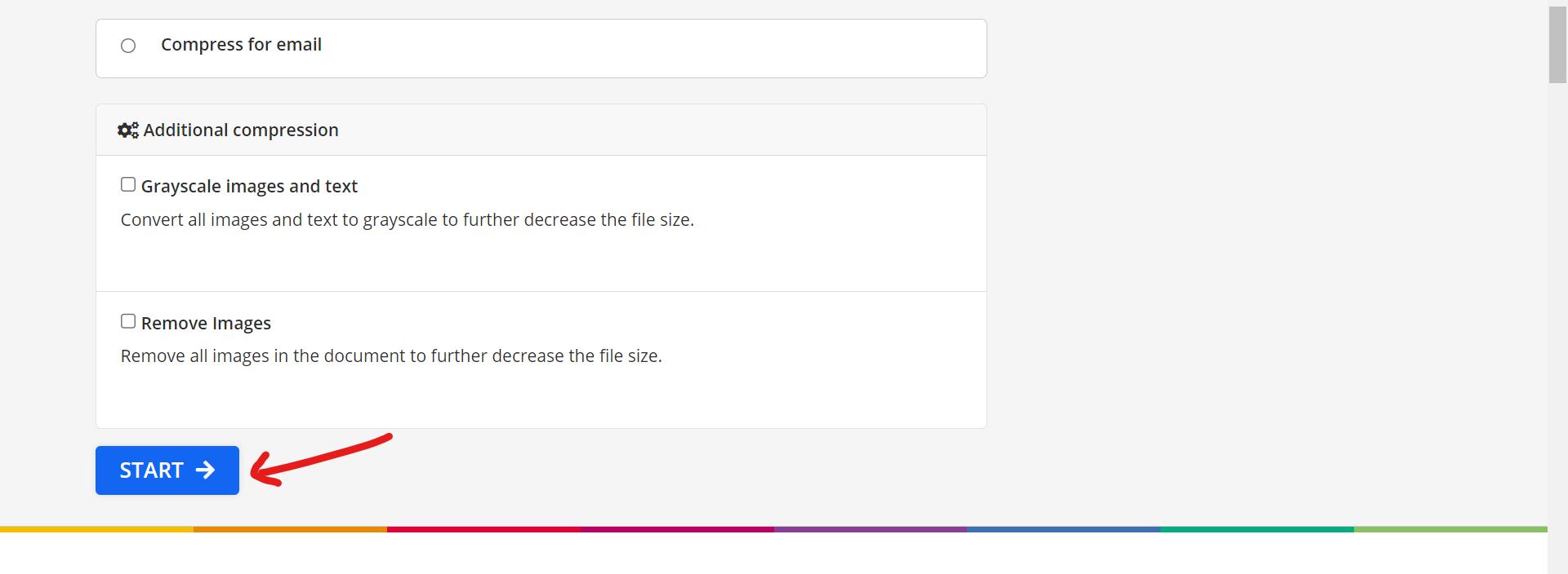 starting the compression process in pdf2go