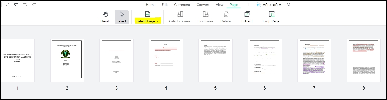 select pages in Afirstsoft pdf software