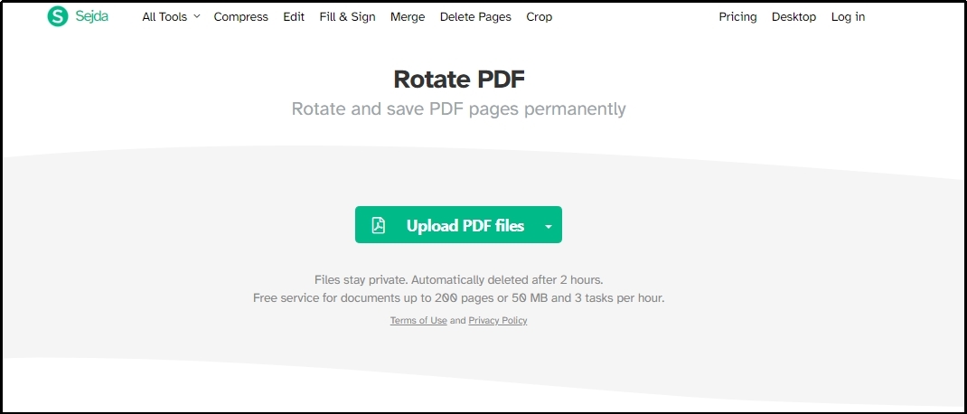 upload files in Sejda pdf rotating pages tool