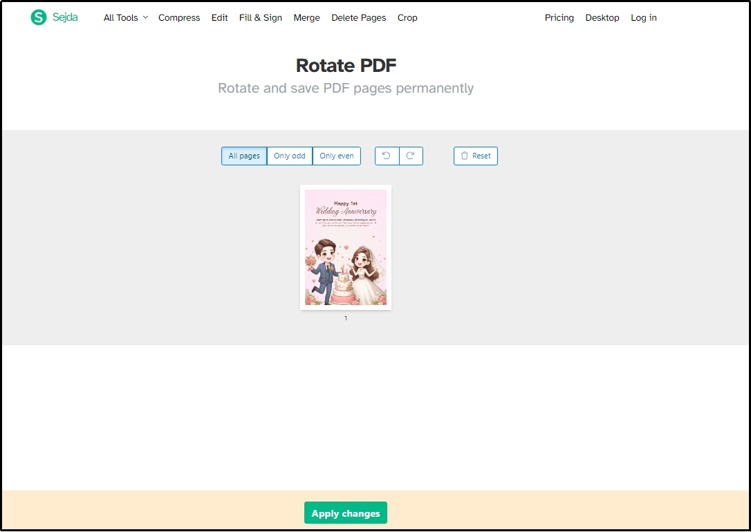 apply changes button in Sejda pdf online tool
