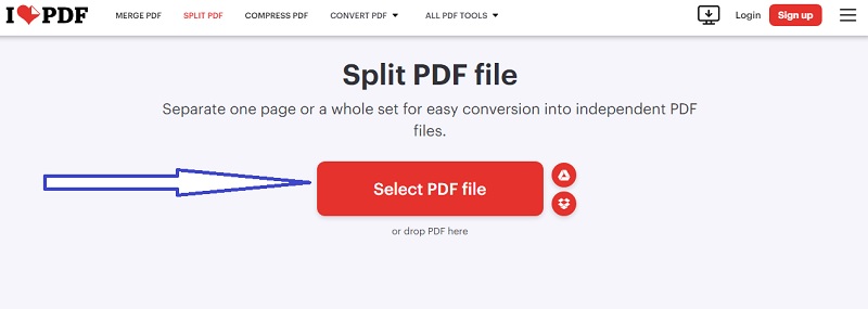 ilovepdf upload pdf file for extraction