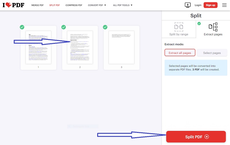 ilovepdf specify a page for extraction