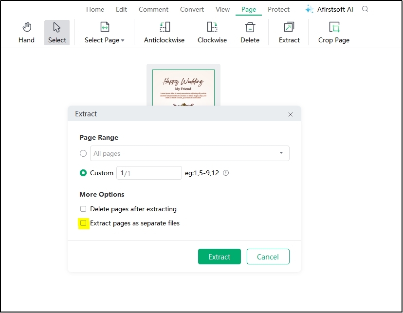 extract pages as separate files in Afirstsoft pdf