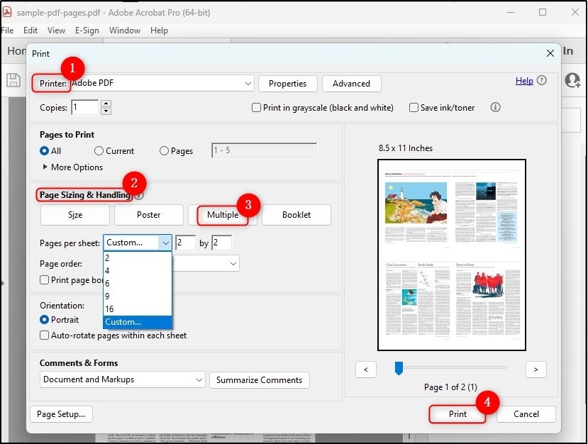 print settings in adobe acrobat pro