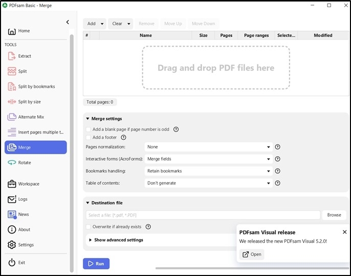 merge tool in pdfsam