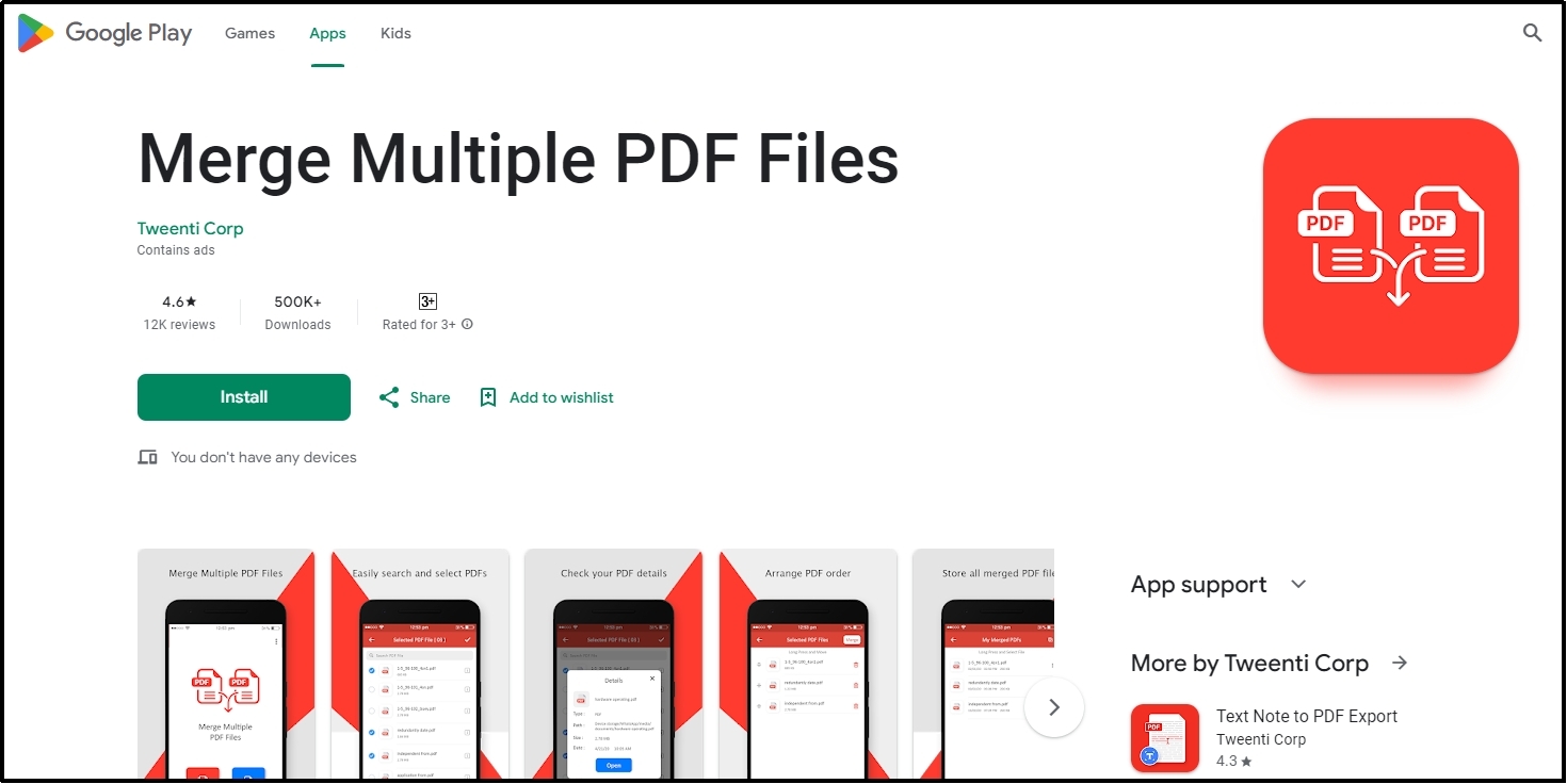 merge multiple pdf files android app