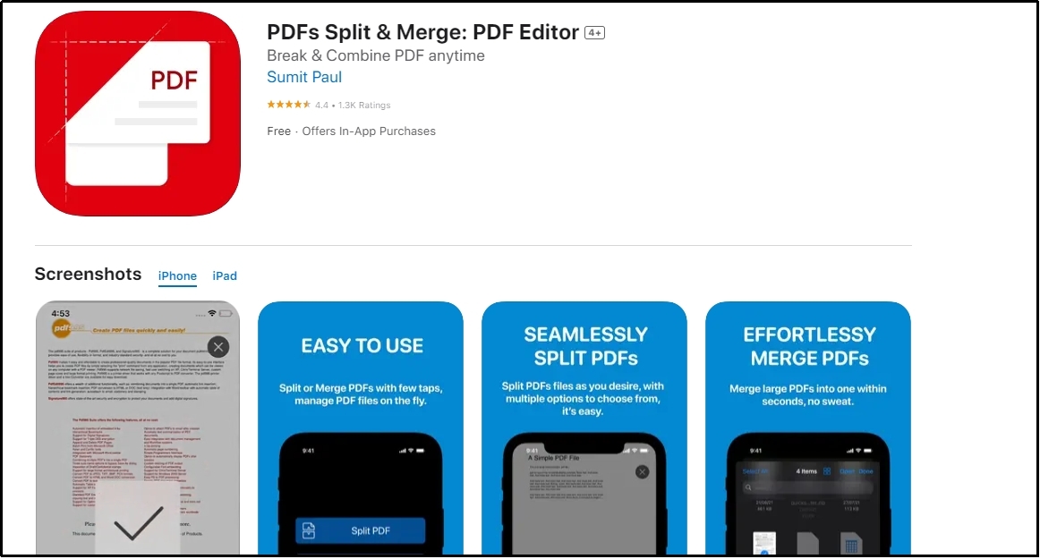 pdfs split and merge application on app store