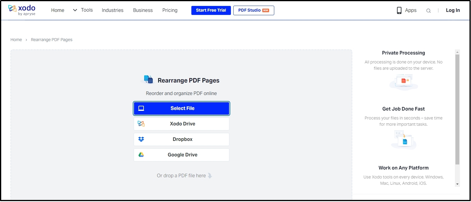 xodo pdf rearrange pages tool