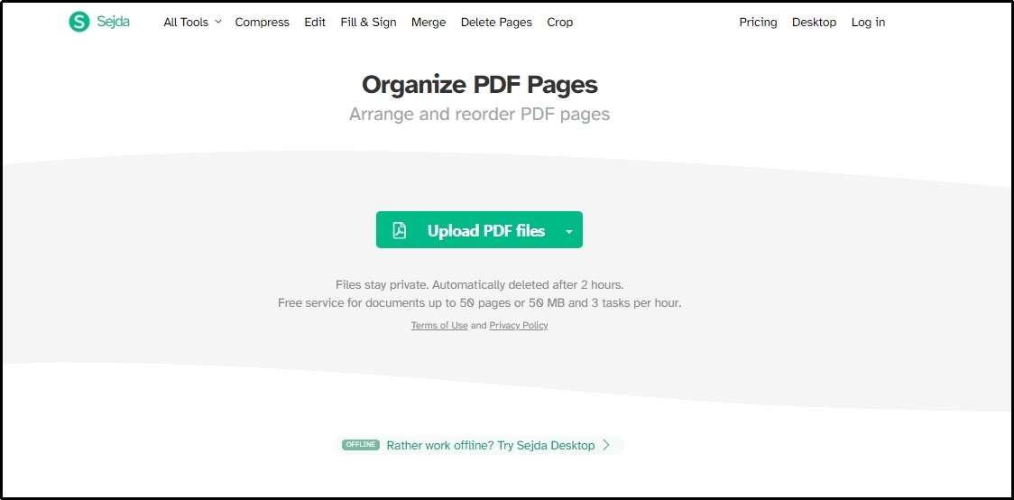 reorder pages in pdf with Sejda pdf