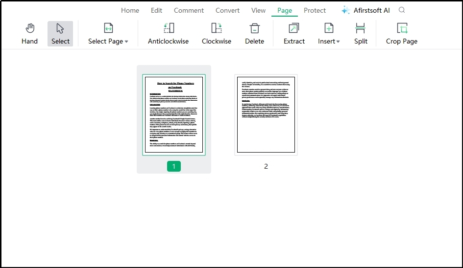 page section preview in Afirstsoft pdf