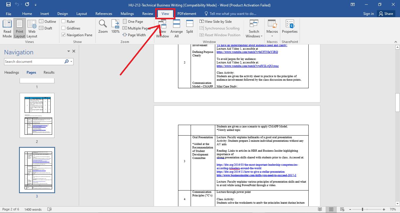 MS Word ‘View’ option