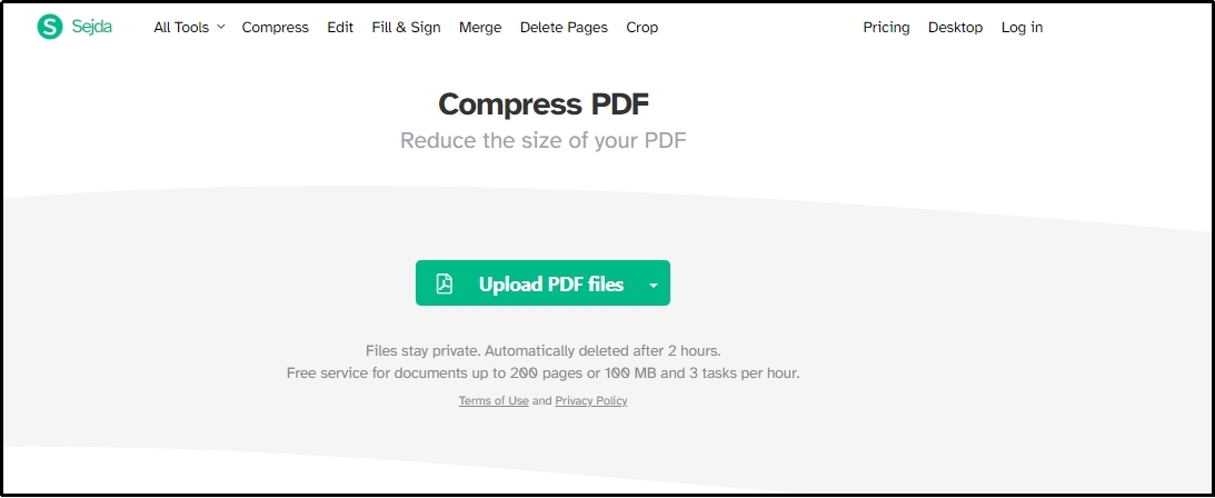 compress pdf tool by Sejda pdf