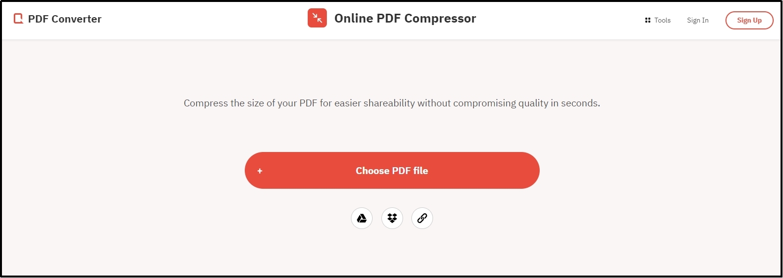 compress pdf tool interface by free pdf convert