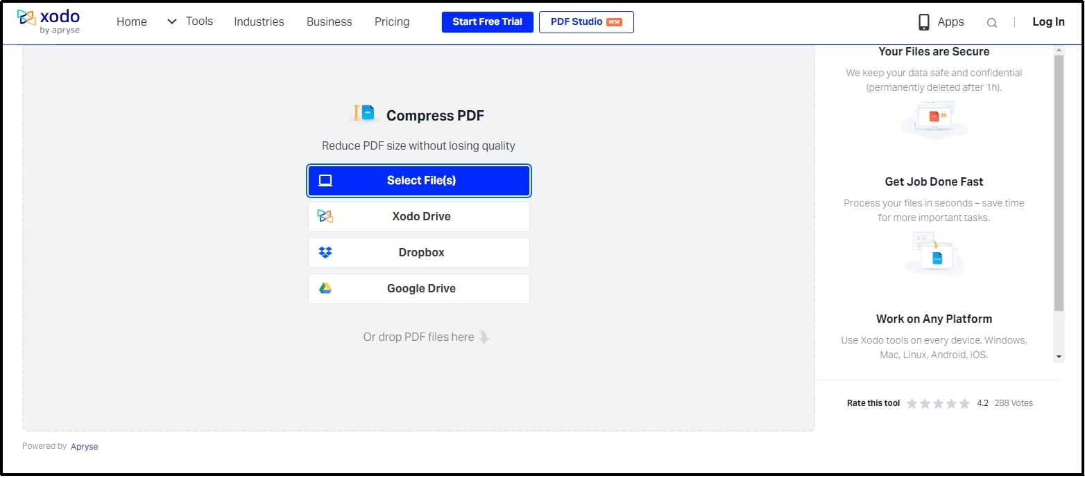 xodo pdf online compressing tool