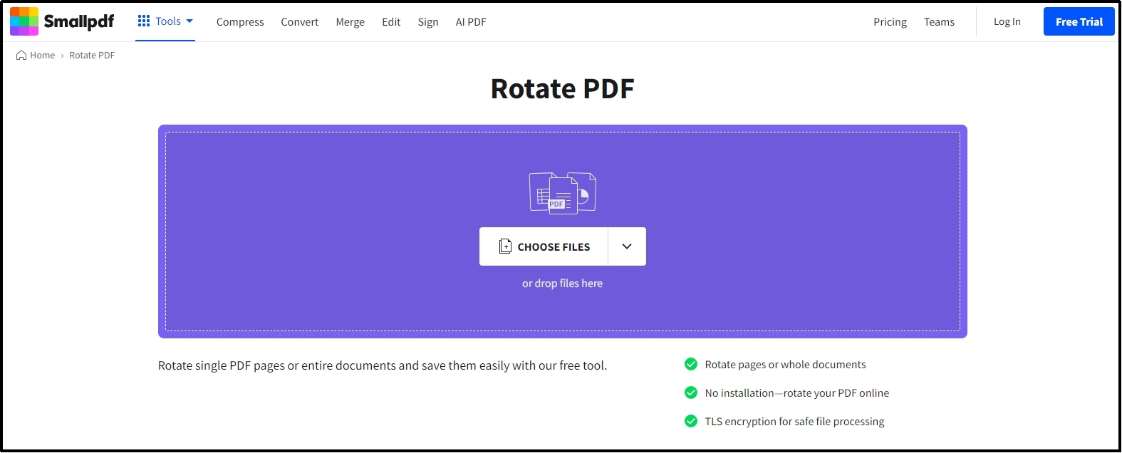 file uploading option in smallpdf