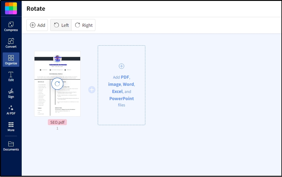 rotate pages in smallpdf